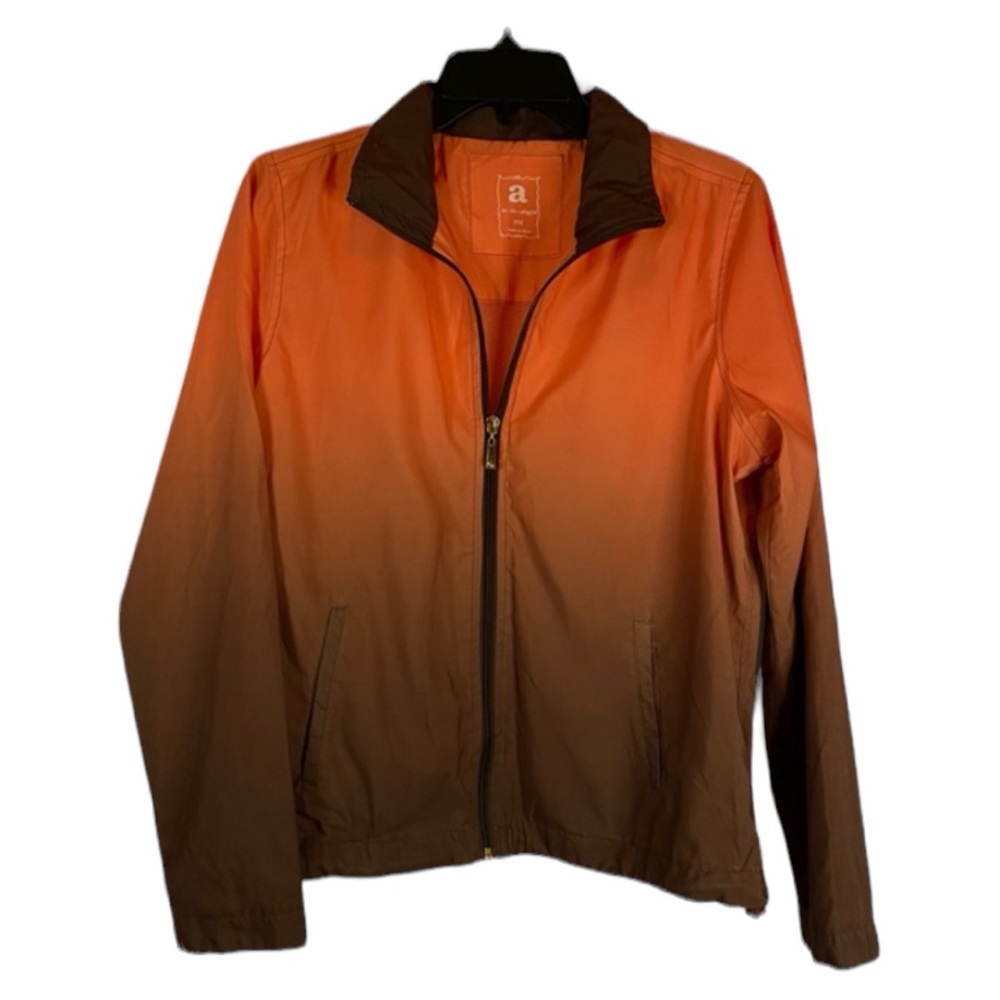 Ac-tiv-ology Orange Brown Ombré Full‎ Zip Front Windbreaker Mesh Lined